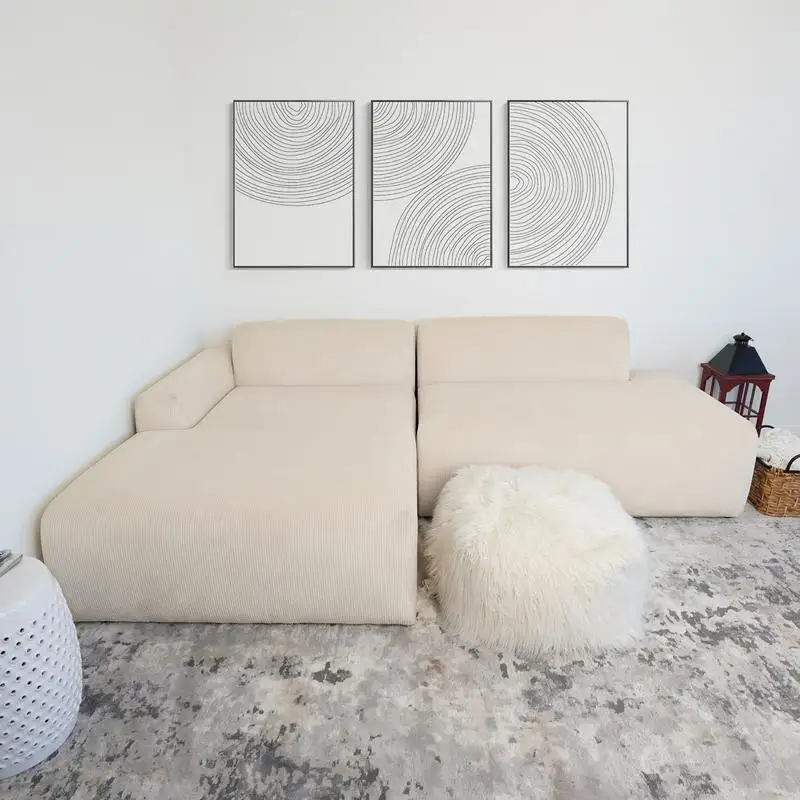 

Левый секционный кремовый вельветовый диван — стильная и удобная мебель для гостиной