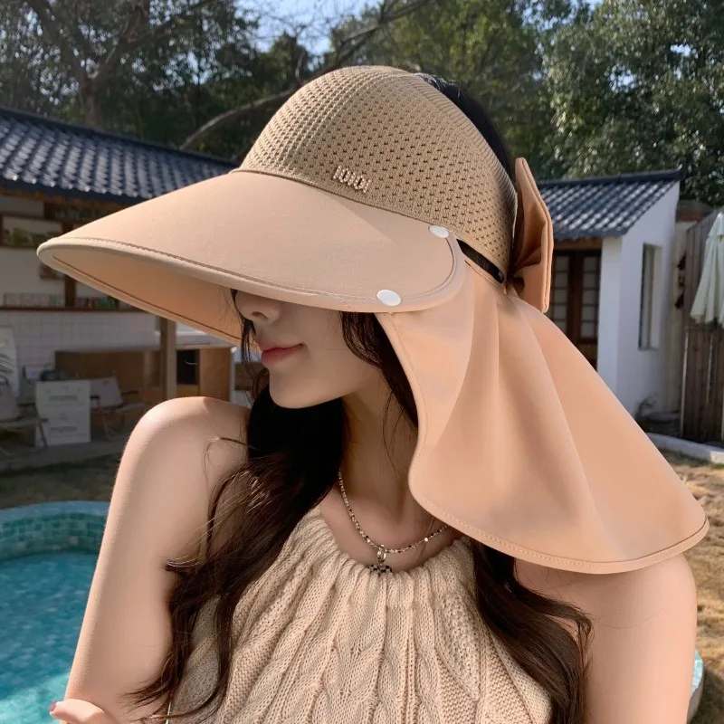 summer sun hat female sunscreen UV face protection neck protection outdoor cycling mountaineering large brim hollow hat