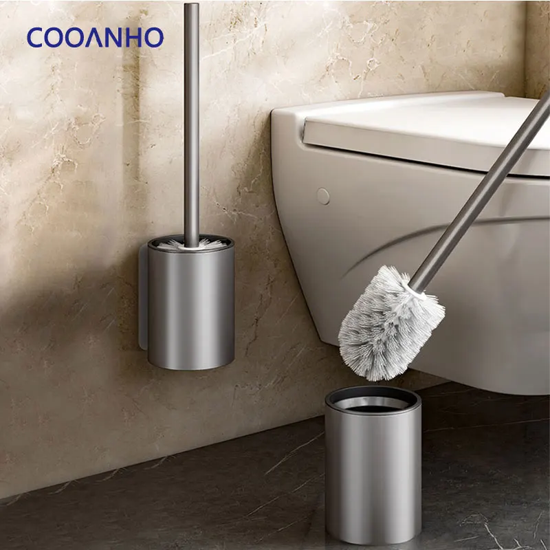 COOANHO- Matte Black Toilet Bowl Brush for Bathroom with Holder - Sleek Design, Sturdy, and Durable