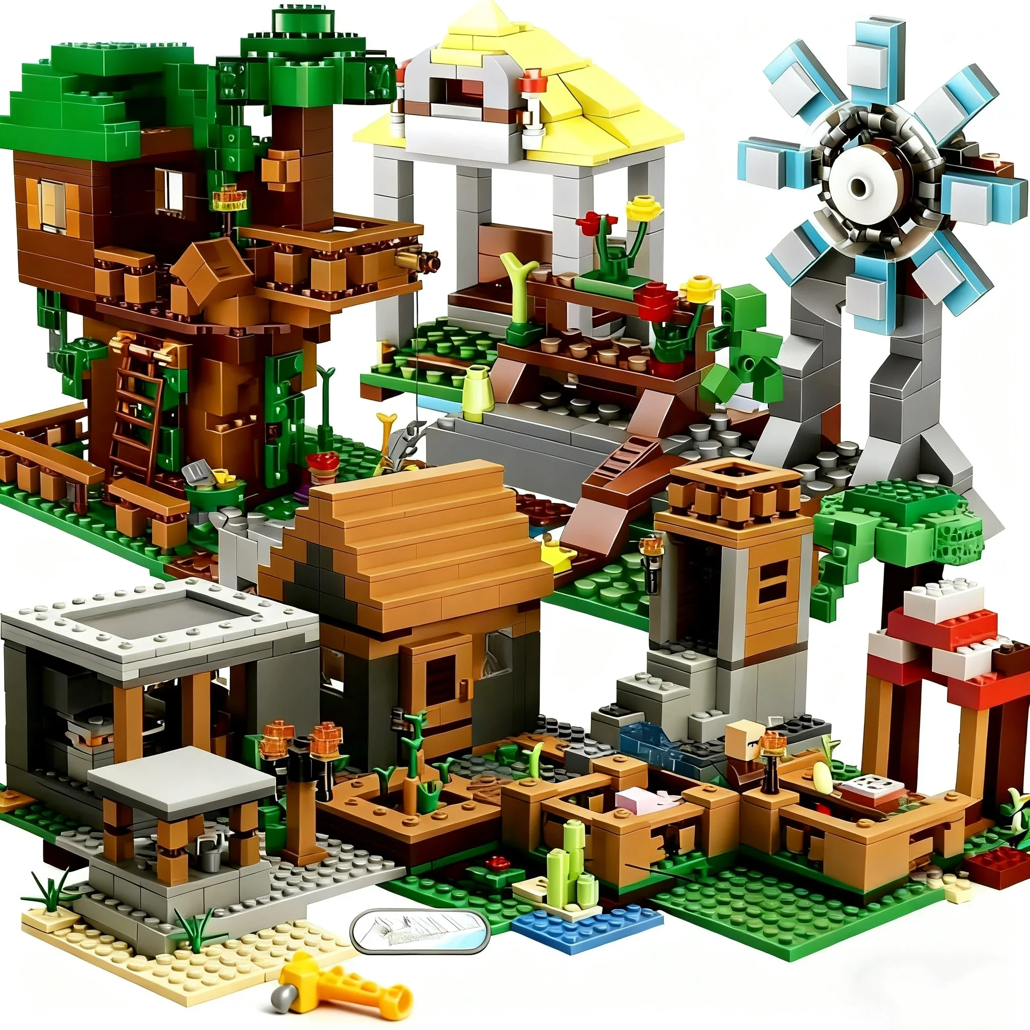 

2026 New Minecrafted My World Large Village Tree House Windmill Building Blocks Set DIY Assembly Educational Bricks Toys for Kid