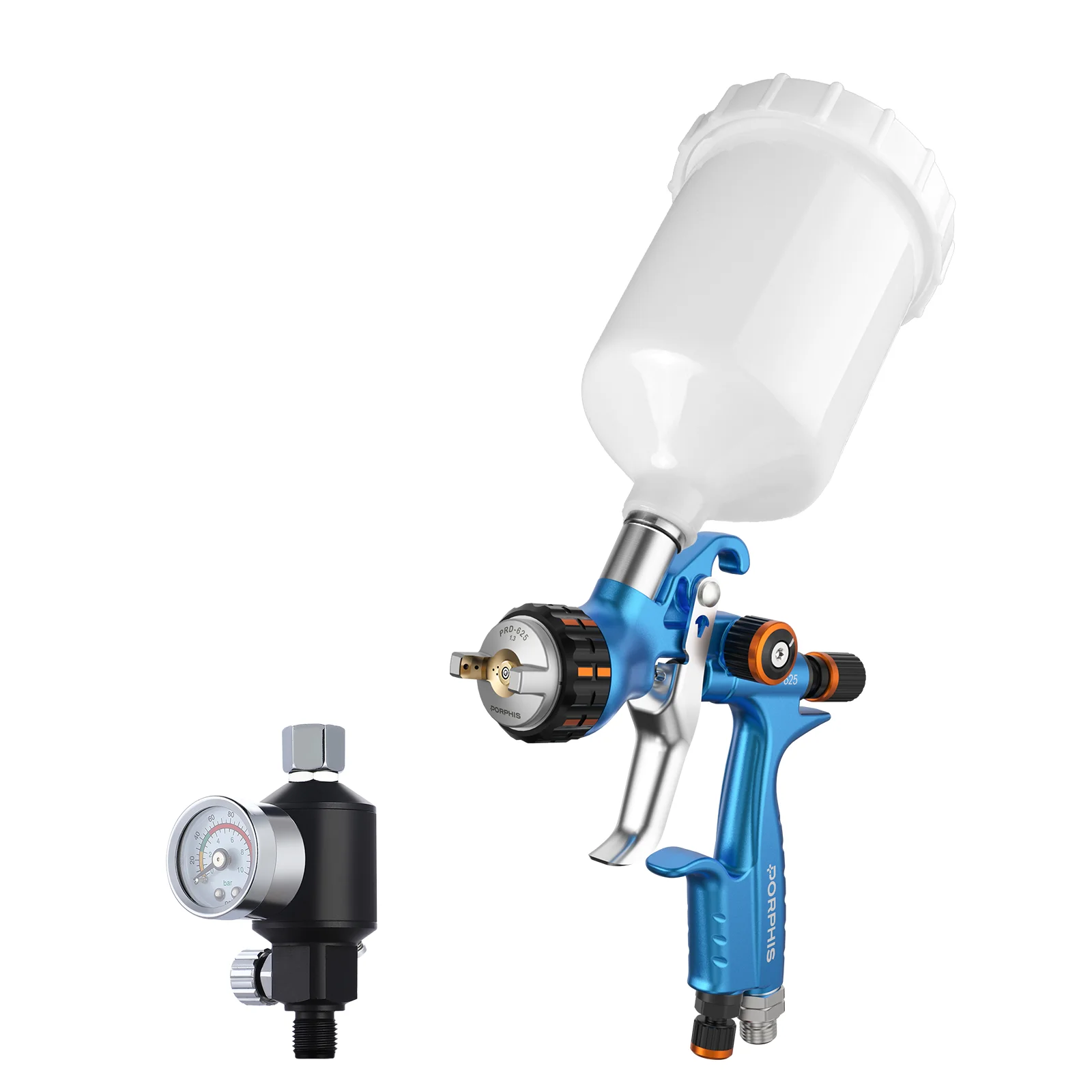 PORPHIS PRD-625 MP 1.3mm Spray Gun with Air Filter Regulator Water Trap Filter Automotive Paint Gun for Base Coat Spot Repair