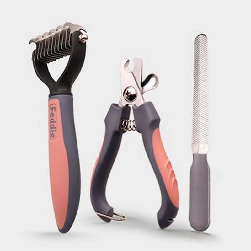 Pets Stainless Steel Brush Nail Clippers Set Two-Sided Rake Comb for Dog Cat Remove Knots Tangles Easily Pet Grooming Tools