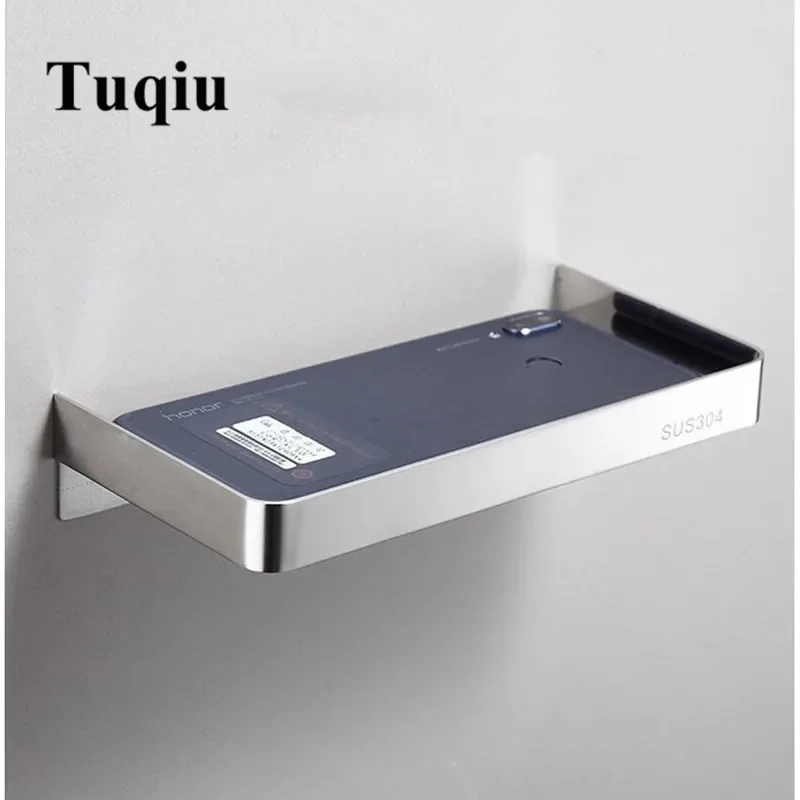 nail-or-nail-free-304-stainless-steel-brushed-black-phone-holder-rack-wall-mounted-bathroom-rack-shelf