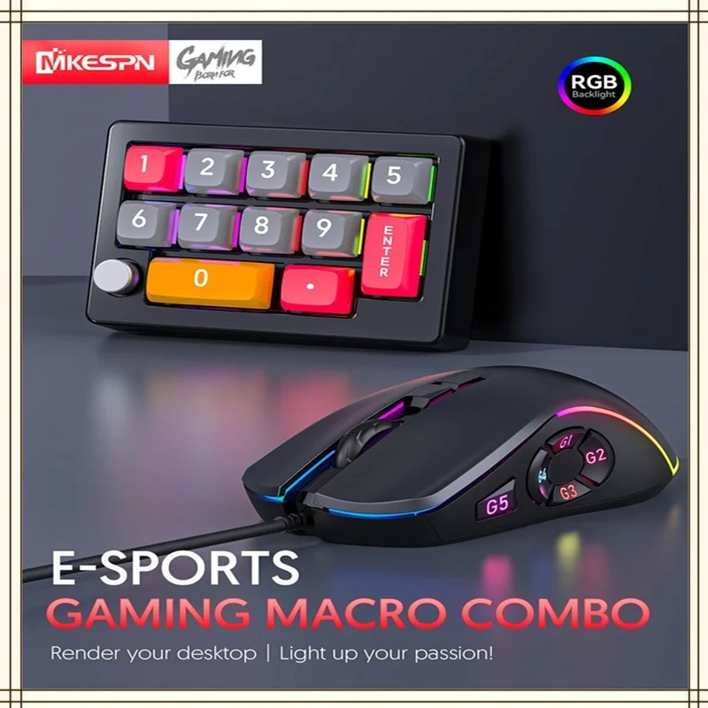 Macro Mechanical Keyboard Rgb Mini Gaming Custom Programming Knob Keypads Red Switch 13 Keys For Gaming And Office Work