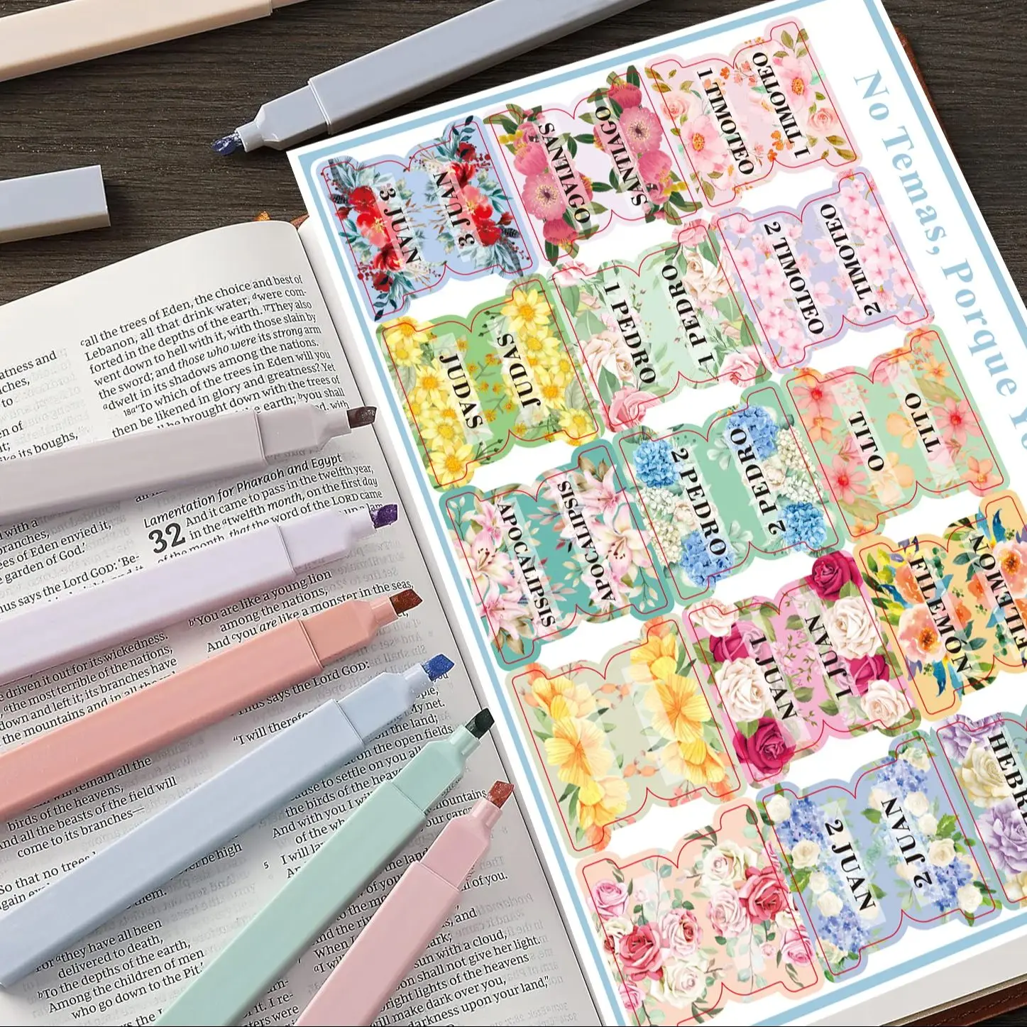 Spanish Bible Tabs, Morandi Spanish Bible Tabs+ 6Pcs Bible Highlighter Pen,Spanish Bible Tabs for Women and Men