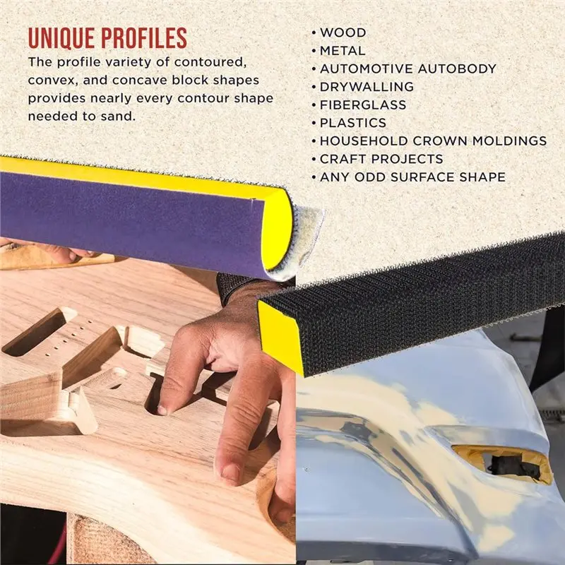 SYW-ハンドヘルドフックアンドループサンダーパッド-7ピースハンドサンディングブロックセット、フラット、長方形、曲線、丸型、曲線形状