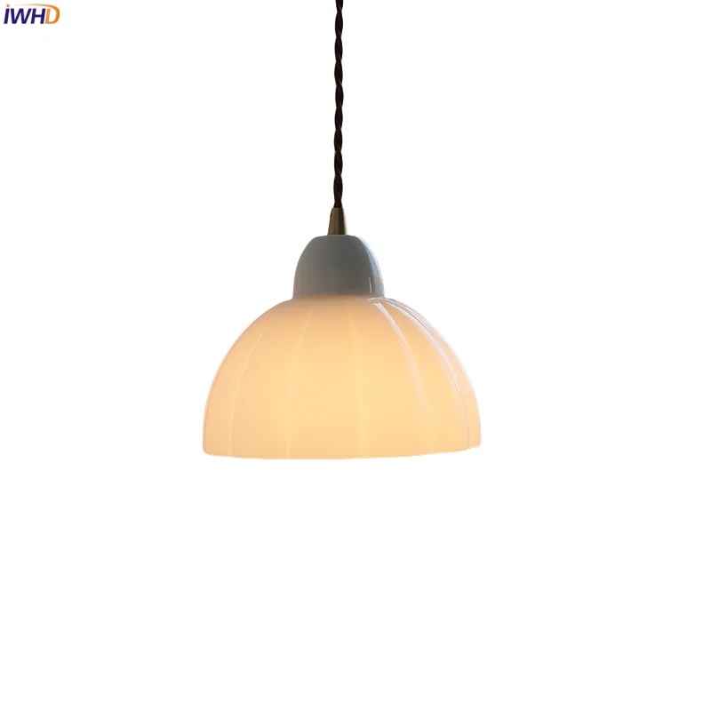 

IWHD White Glass LED Pendant Light Fixtures Balcony Cafe Hallway Dining Living Room Home Decor Hanging Lights Lamparas Colgantes