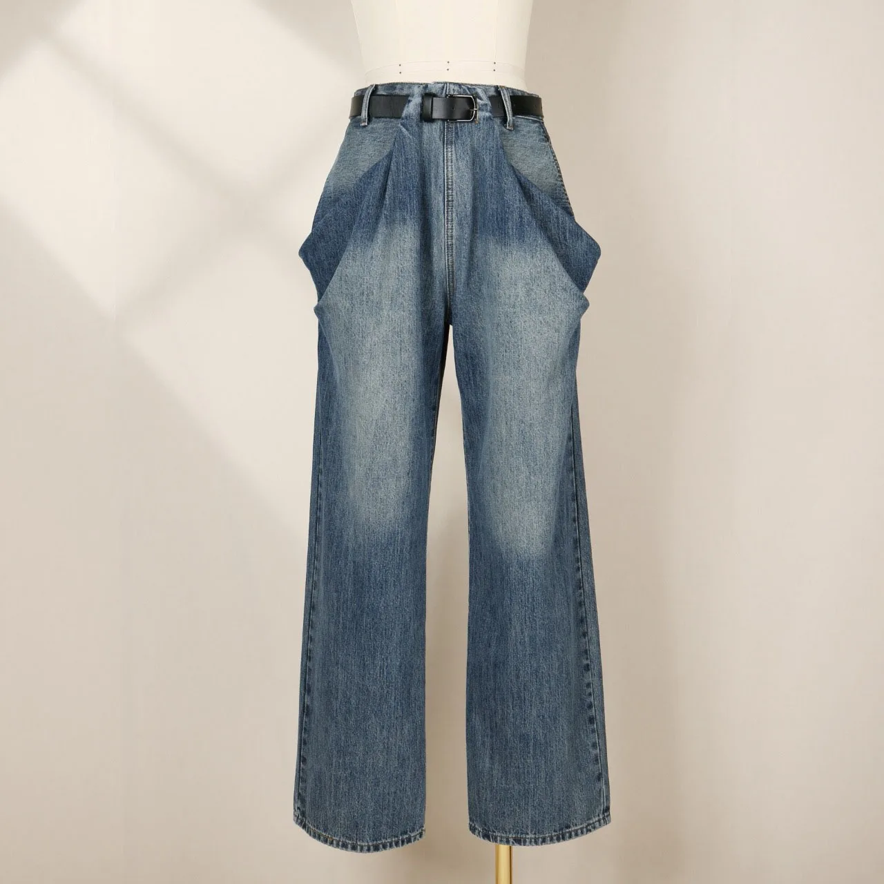 25 New Spring Design Cool Pleated Hanging Layered Retro Washed High Waisted Wide Leg Denim Straight Leg Pants