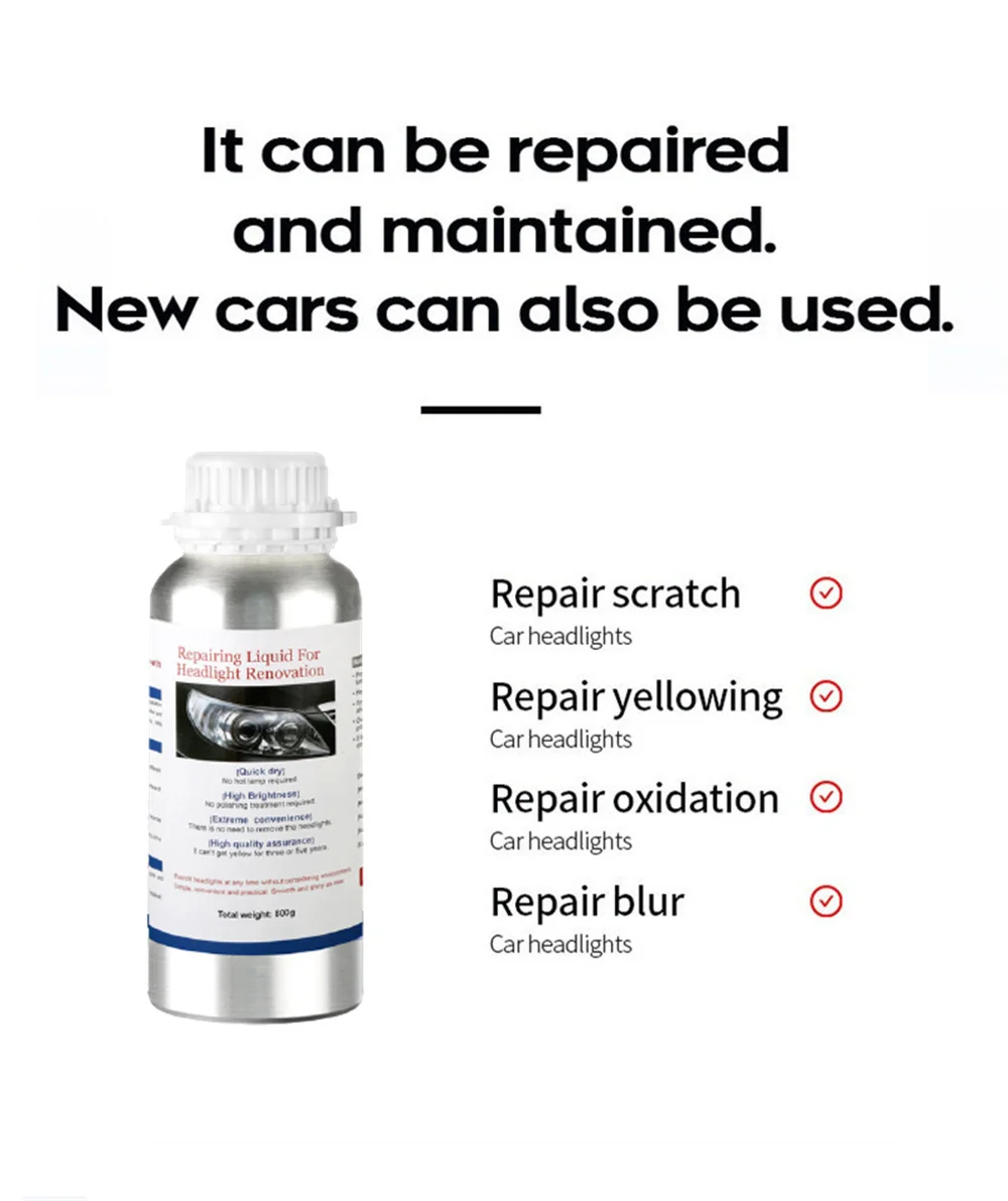 Car Products 800ML Headlight Polish Repair Liquid Polymer Car Headlight Restoration Evaporator Scratch Remover Automobile Tool