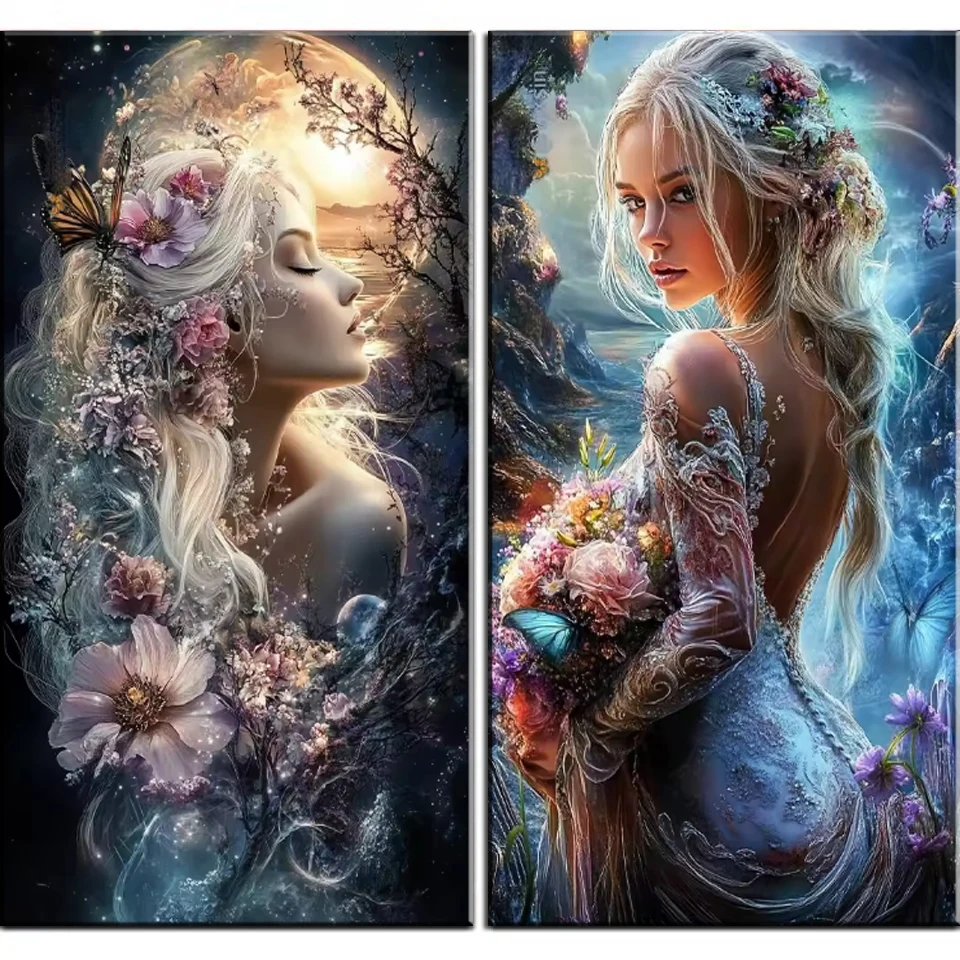 

DIY Diamond Painting Elf Diamond Embroidery Portrait Beauty Woman Flowers Cross Embroidery Rhinestone Mosaic Home Decoration