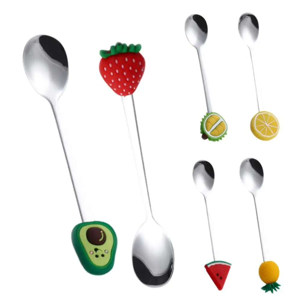 Small Coffee Spoon Food Grade Stainless Steel Spoon Stainless Steel Dessert Spoon with Fruit Decor Durable for Coffee