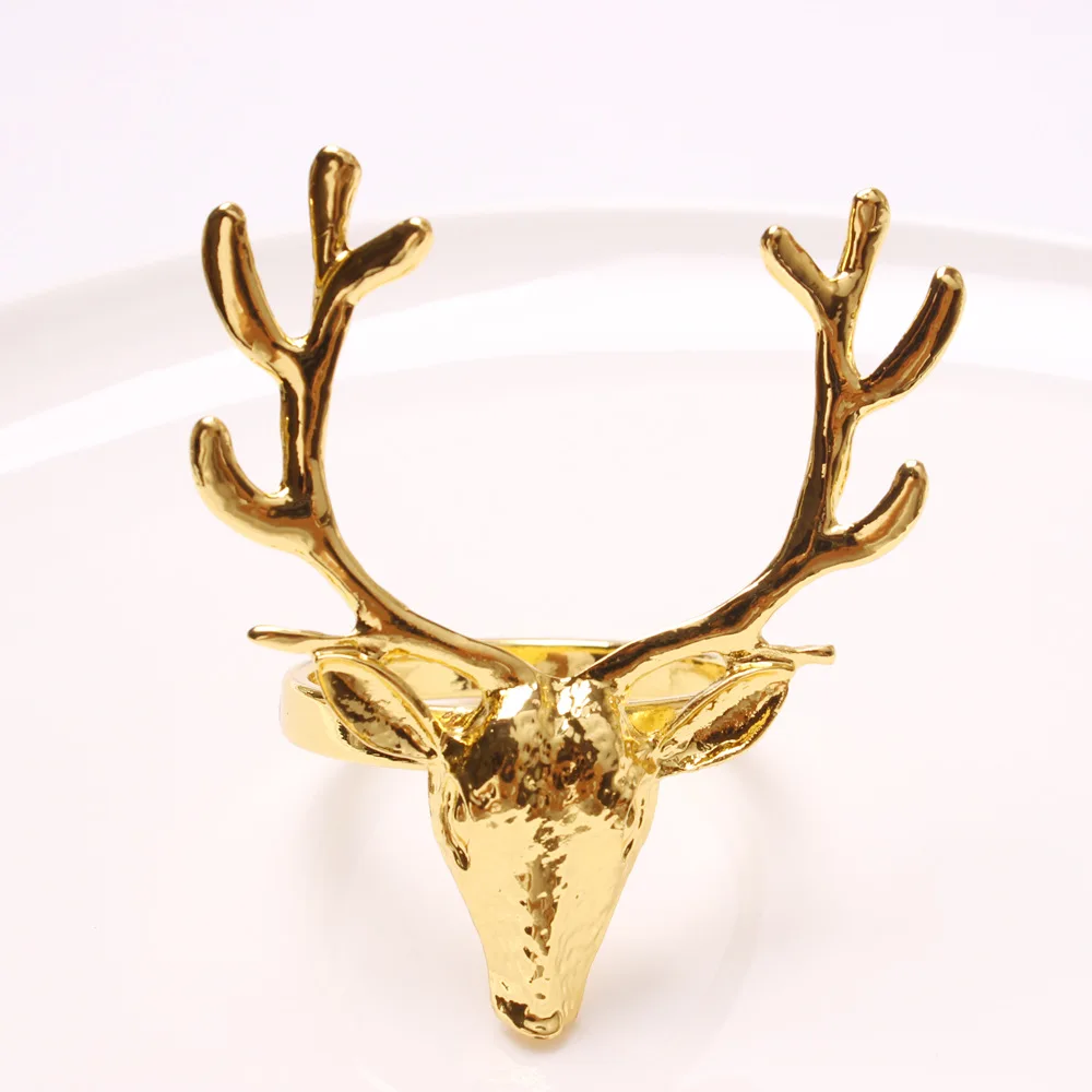 Alloy Reindeer Deer Guardanapo Anéis, Natal Elk Head Holders, Natal Thanksgiving Buckle, Mesa de Jantar Decor, 4pcs