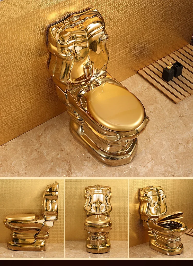 European style golden toilet, colored gold, retro home silent toilet, large caliber, odor-proof, colored toilet and bathroom