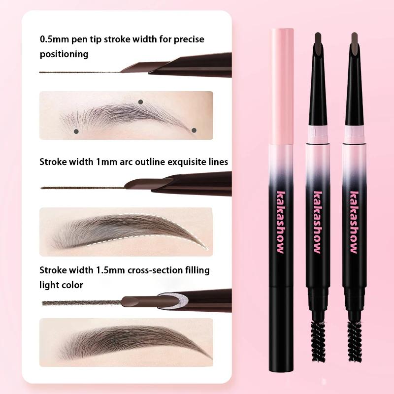 防水面取り両端アイブロウペン ブラシ付き - 色がつきやすく、長持ちするナチュラルアイブロウメイクアップ