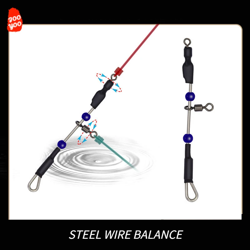 

5PCS Swivel Steel Wire Balance Eight-shaped Ring Connector Bifurcated Hook Sea Boat Fishing Anti-entanglement Colored Bead Tools
