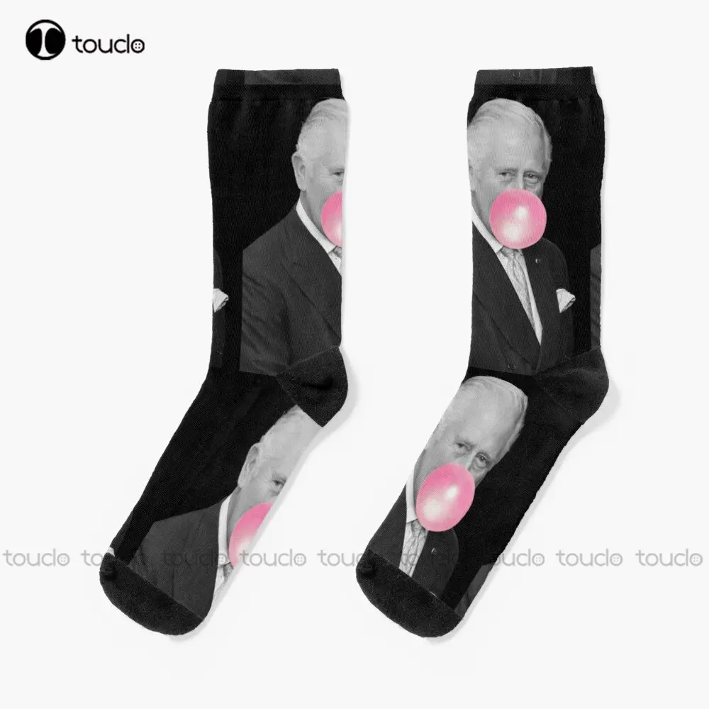 

Prince Charles Funny Pink Bubble Gum Socks Mens Cotton Socks Personalized Custom Unisex Adult Teen Youth Socks Custom Gift Art