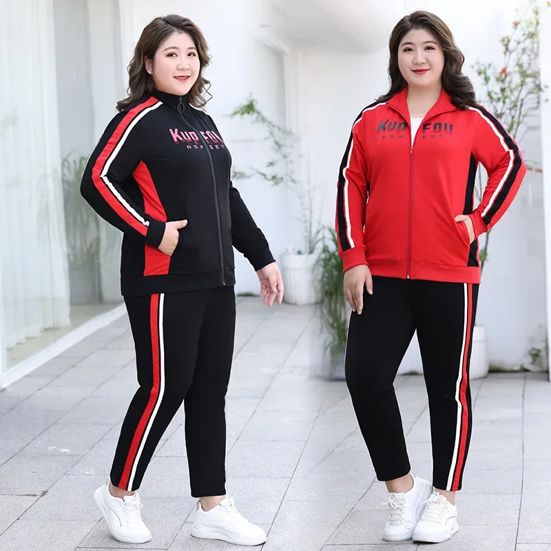 

7XL плюс размер хлопок женский спортивный костюм спортивный костюм свободная куртка с принтом пальто + брюки для бега наряд для бега повседневный комплект для тренировок спортивная одежда