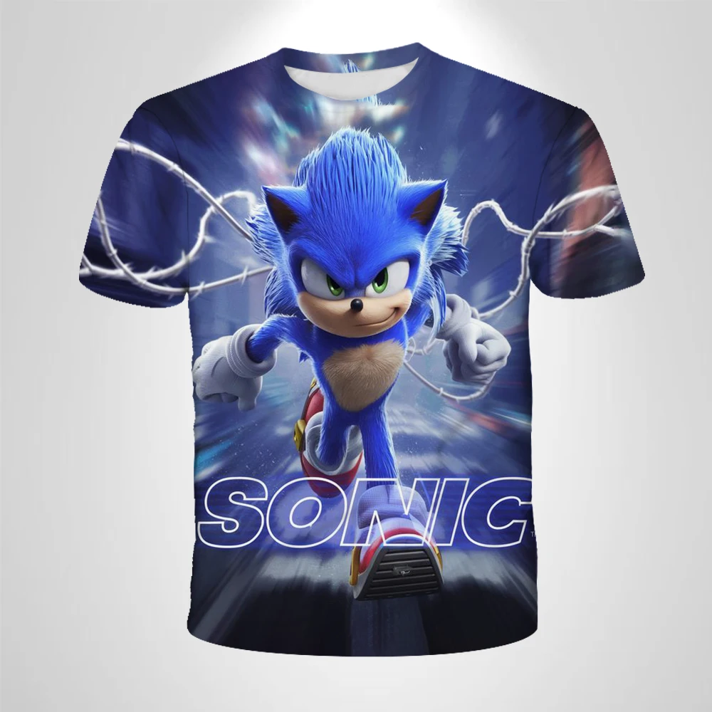 206 Sonic The Hedgehog Anime Camiseta transpirable para niños Ropa de moda infantil Ropa informal, estilo fino y transpirable, camiseta unisex