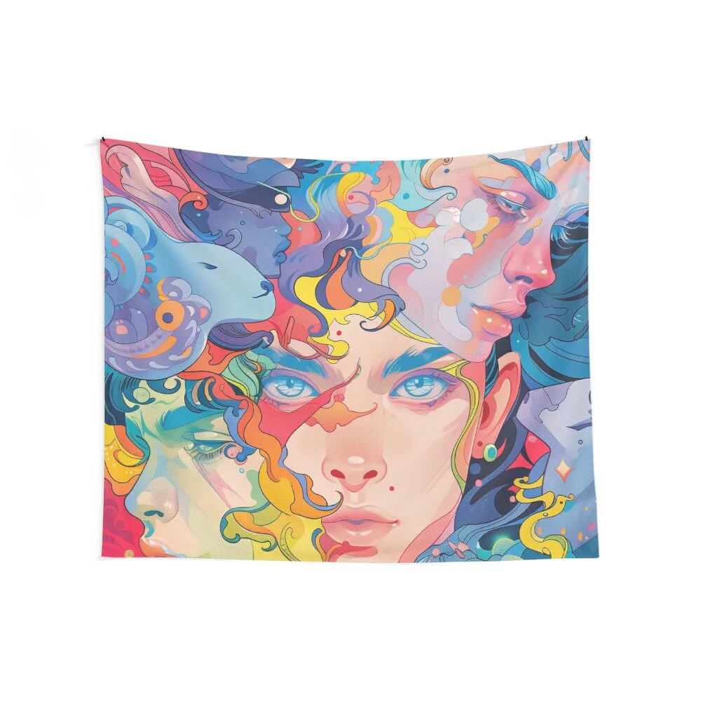 Pop Art Fusion: Vibrant Multifaceted Boy Portrait Tapestry Decorative Paintings On The Wall Room Decore Aesthetic Tapestry