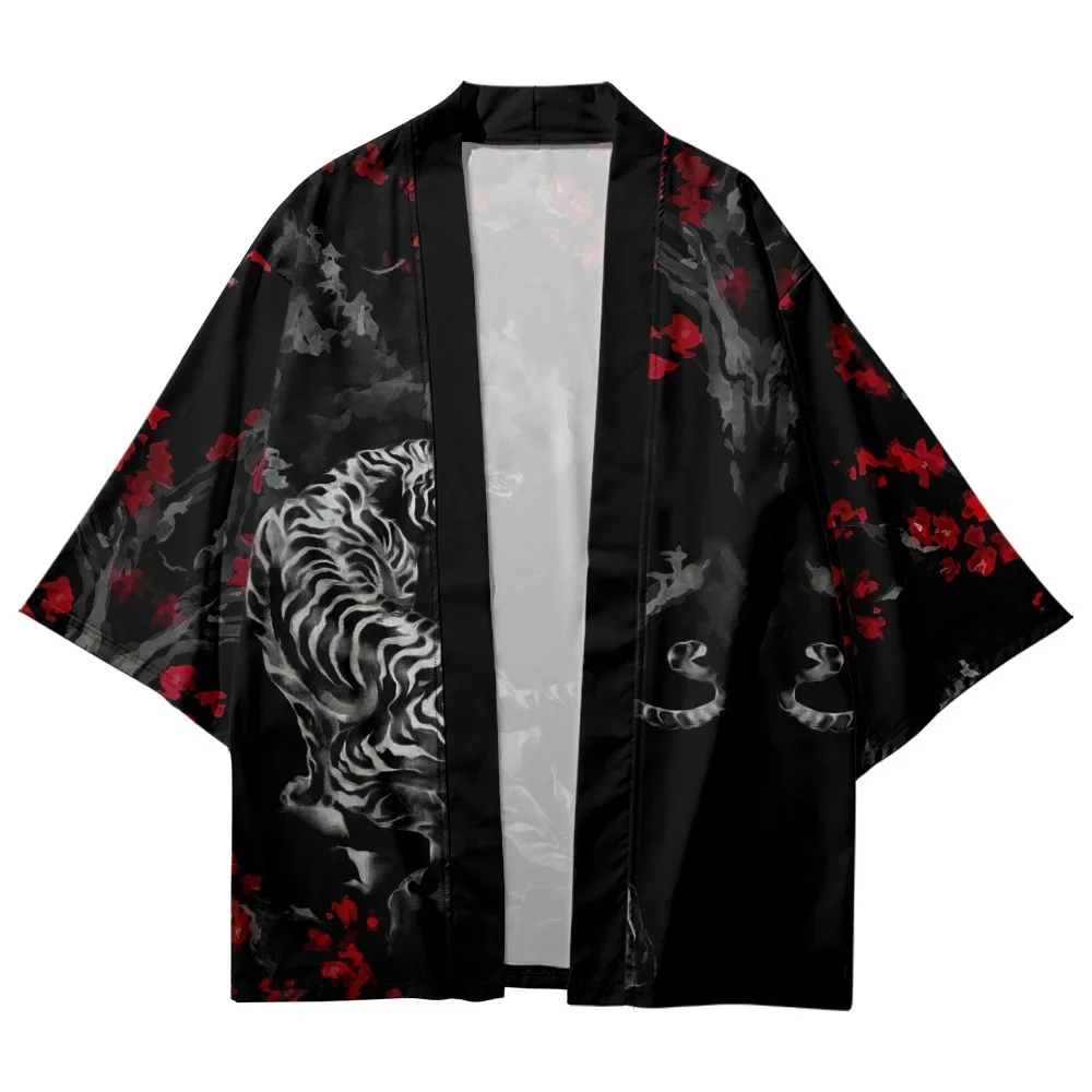 Kimono de Cosplay con estampado de tigre Haori tradicional para hombres y mujeres, ropa de calle japonesa Harajuku, cárdigan de playa Yukata, ropa asiática, 2024