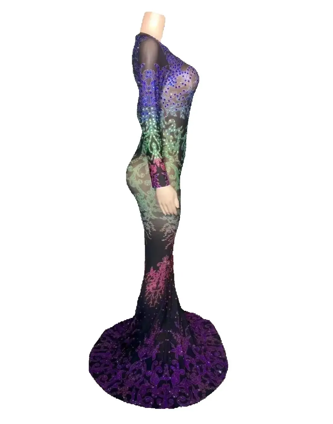 ZD Abito da festa per celebrità aderente lungo fino al pavimento con paillettes completo Personalizza il fianchi lungo aderente sexy scollato da donna