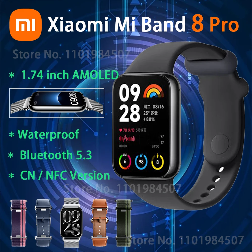 

Xiaomi Mi Band 8 Pro Smart Bracelet 1.74 Inch AMOLED Screen Square Fast Charging GPS Waterproof Sport Blood Oxygen Fitness Track