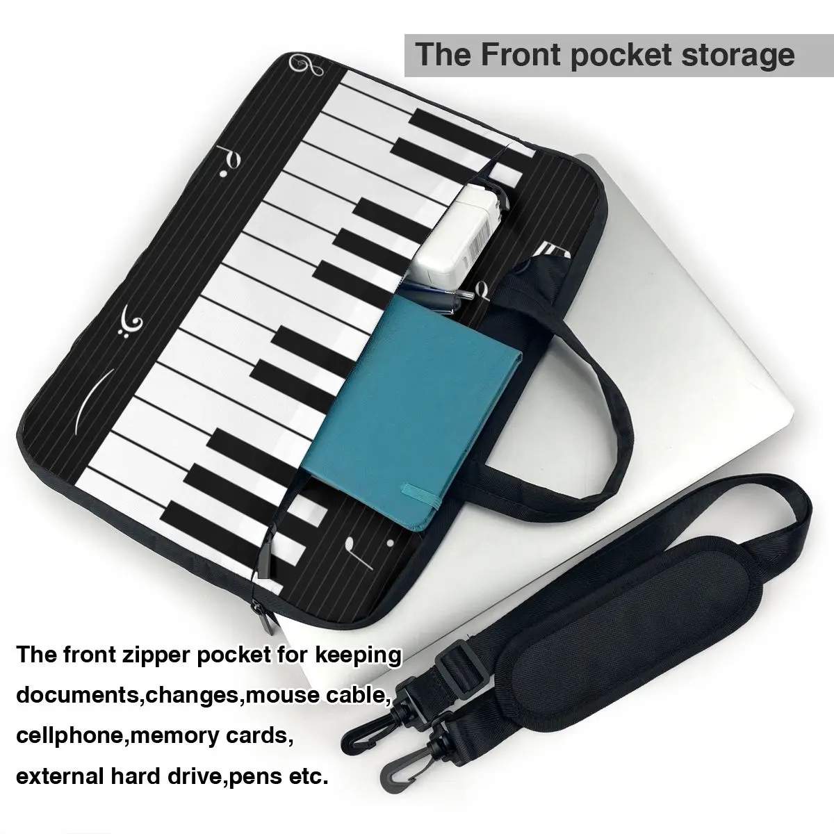 Piano Background Laptop Bag Case Protective Vintage Computer Bag Bicycle Crossbody Laptop Pouch