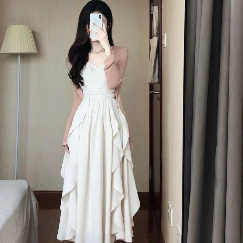 Abito da festa vintage patchwork di alta qualità da donna con scollo a V e volant Cami Chic Dress Fashion 2025 Abito da sera da club