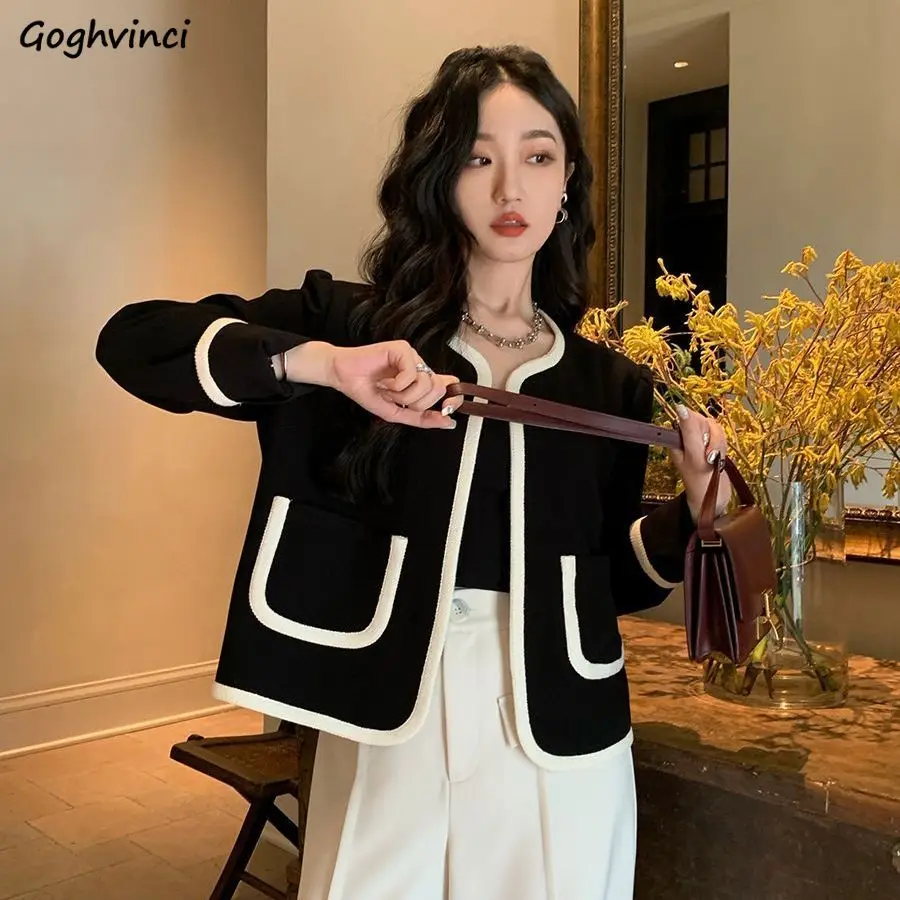 

Jackets Women Patchwork Stylish Modern French Style Elegant Cute Female Autumn New Clothing Simple Long Sleeve Chic Aesthetic