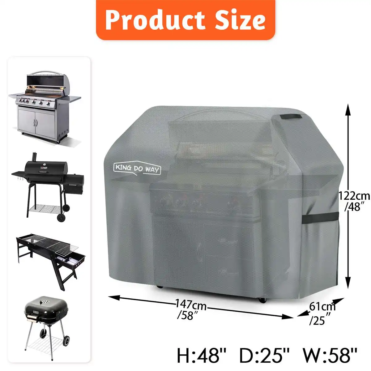 420D Oxford PU Coatint BBQ Grill Cover Outdoor Dustproof Waterproof Heavy Duty Grill Cover Anti-UV Rainproof Cover 147x61x122cm