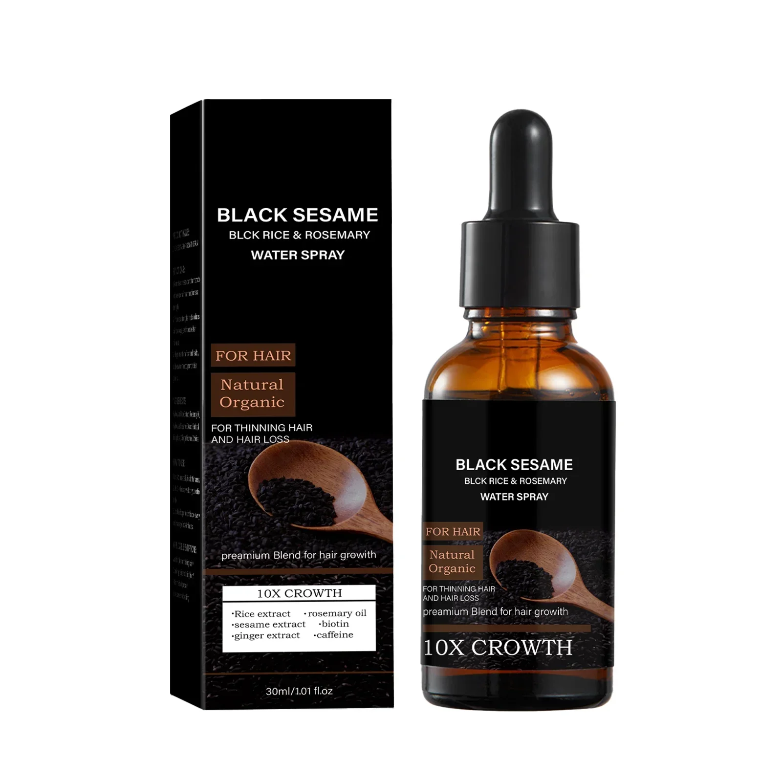 Sérum de croissance des cheveux au sésame noir avec extrait de gingembre et caféine 30ml Huile natur