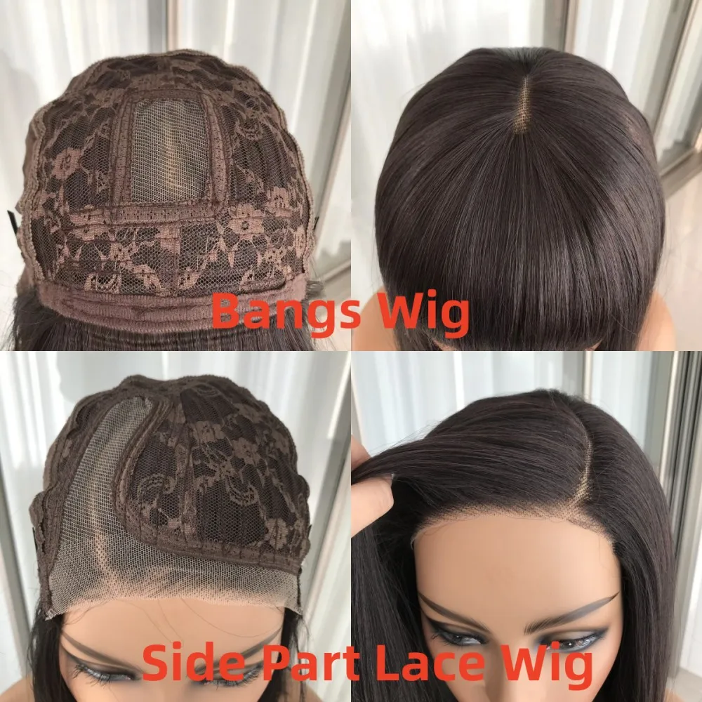 Fake Scalp Wigs Straight Bob Synthetic Wig with Bangs 150% Side Part Wear Go Glueless Synthetic Bob Wigs for Women