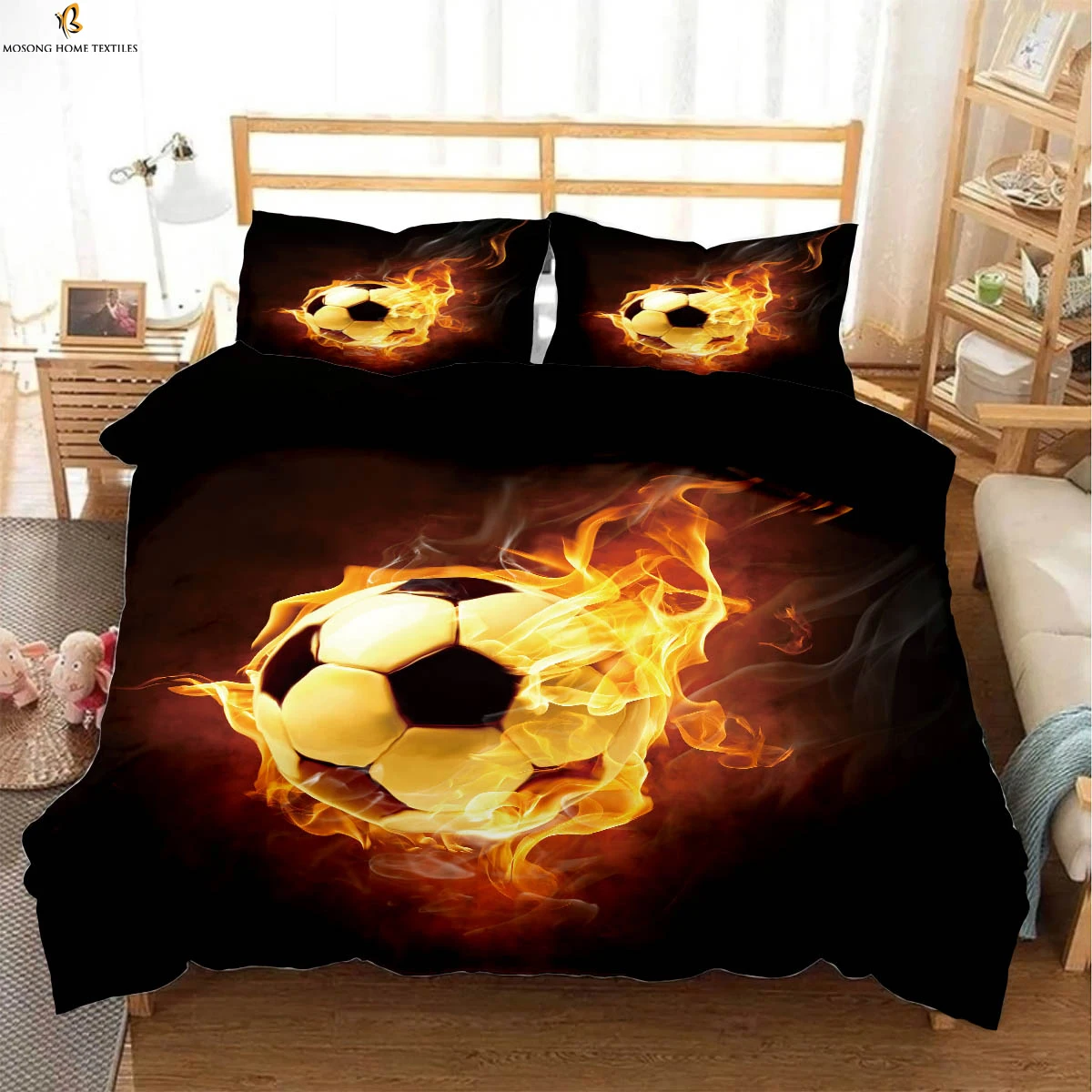 Water and Fire Poles Football Rugby 3D Stereo Printing Quilt Cover 100% Polyester Bedding Set Duvet Cover Pillowcase 3 Pieces