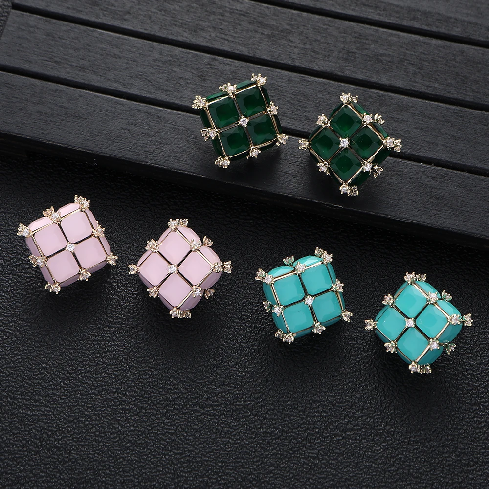 Trendy Daily Sparkling Majic Box Stud Earrings for Women Wedding CZ Brincos boucle d'oreille Bohemia Brazil Jewelry A19866