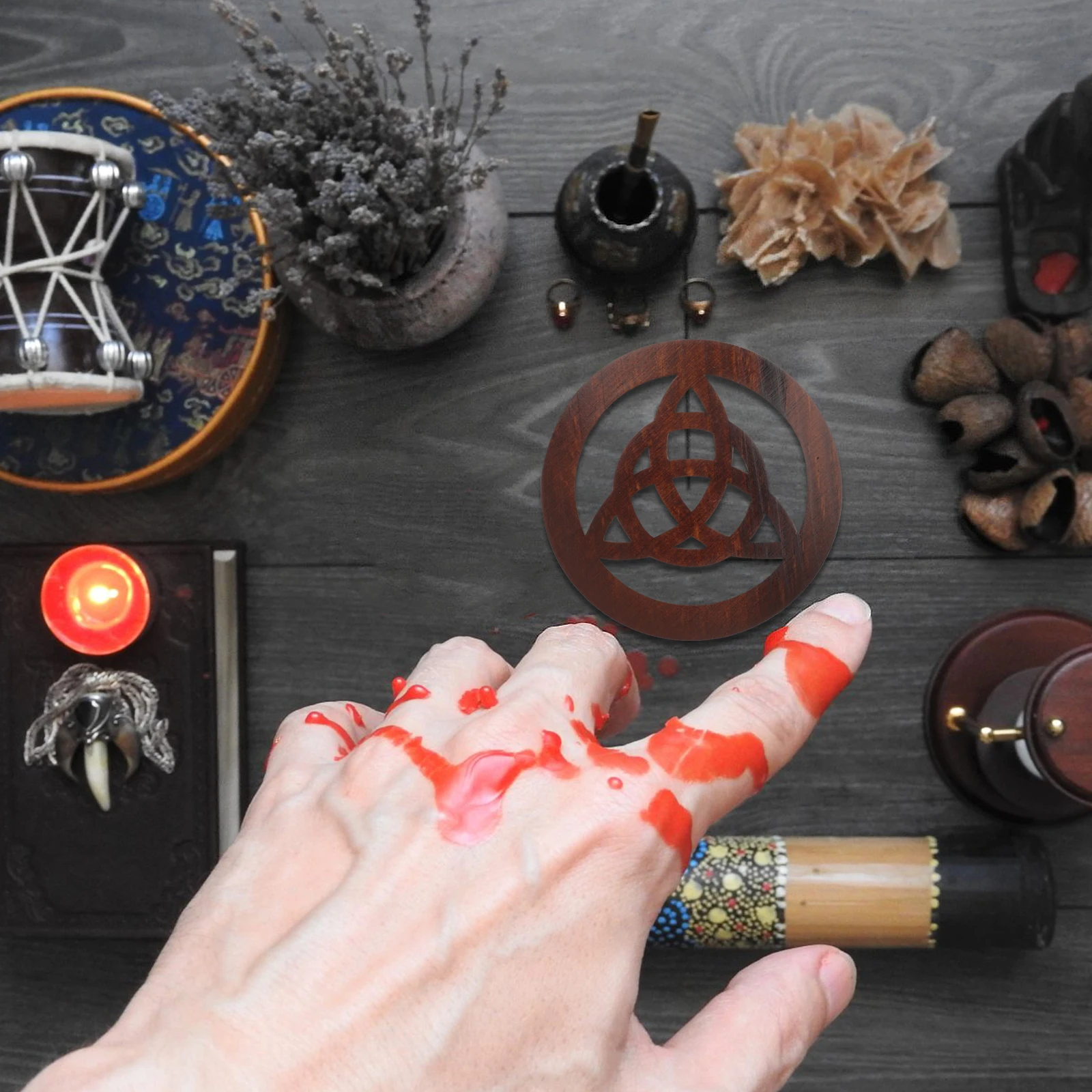 

Wooden Pentacle Home Decor Wooden Altar Tiles Yoga Mat Spiritual Purify Mind Religious Home Wall Hanging