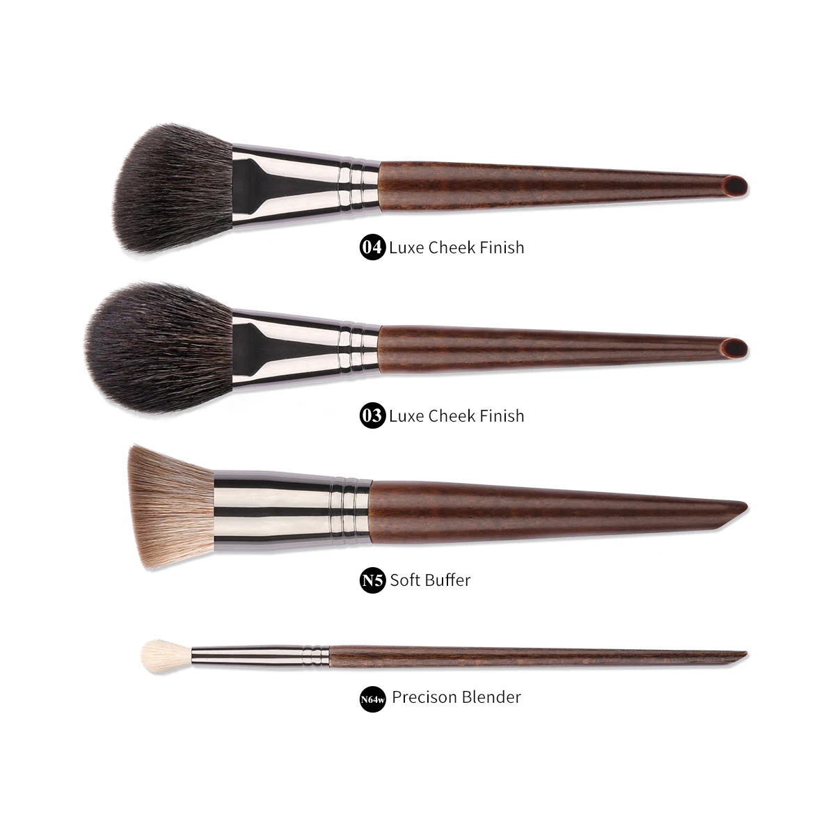 Bethy Beauty 4 PCS Goat Horse Hair Synthetic Fibers Face Powder Contour Blend Basic Eye Kit Cosmet Makeup Brush Set