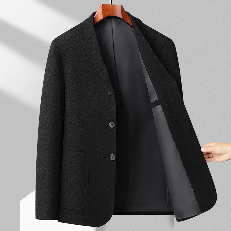 KIDWHXR Spring Autumn Men Suit Coat Solid Striped Single-breasted Male Outerwear Non-ironing Long Sleeve Business Man Blazer