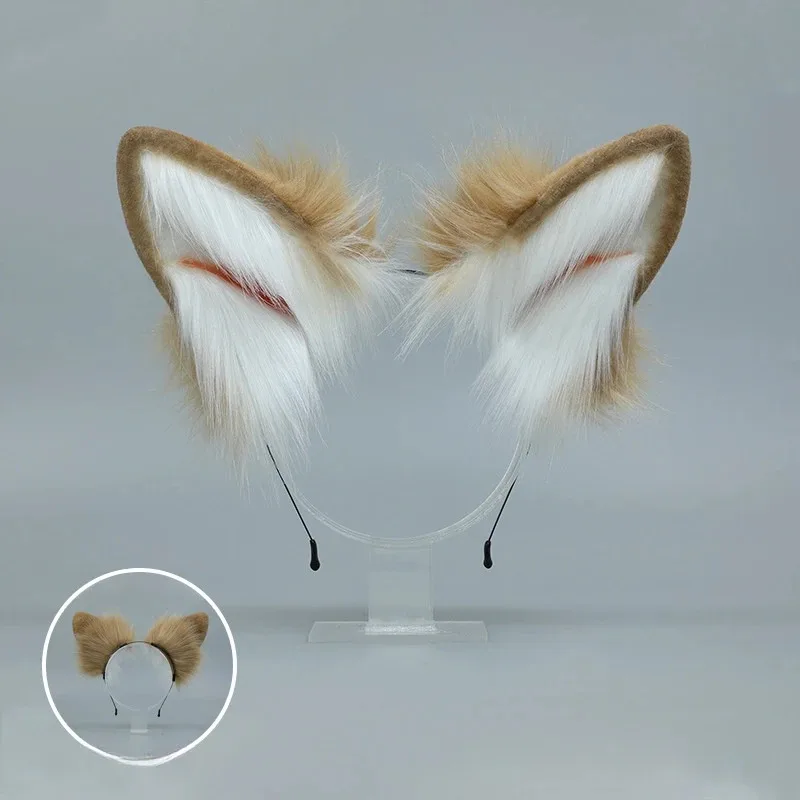 CyPlush-Diadema con orejas de perro, Animal peludo, oreja de bestia, aro para el pelo, oreja de gato de piel sintética, cola de lobo, accesorios de disfraz de Anime profesional
