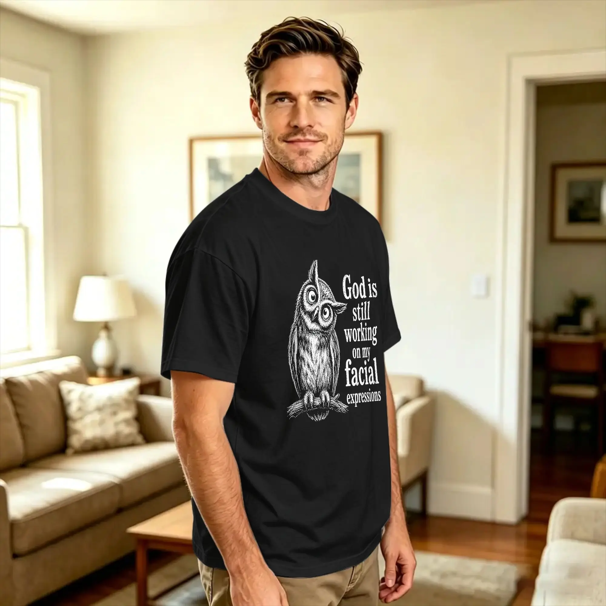 Men God is Still Working on My Facial Expressions T Shirts  Pure Cotton Clothing Summer Streetwear Short-Sleeved T Shirt