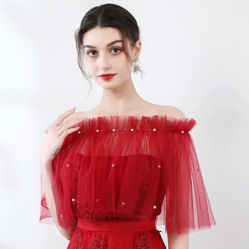 12 colori Bolero abito da sposa donna Tulle Cape Mariage Shrug elegante Prom Party Pearl Sheer Bolero Wraps Wedding Cape scialle