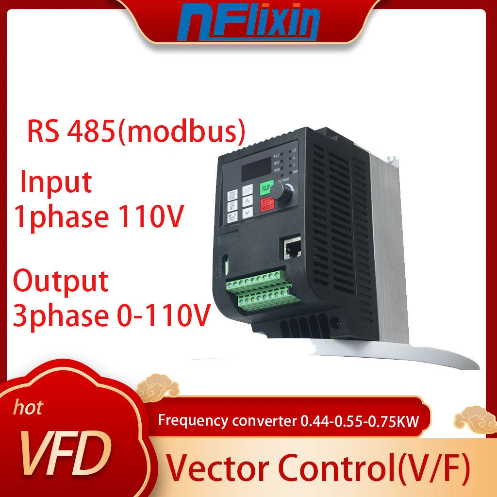 

0.44/0.5/0.75KW VFD Frequency Inverter 110V 1/3P Input 3P Output Variable Frequency Drive CNC Motor Inverter Converter