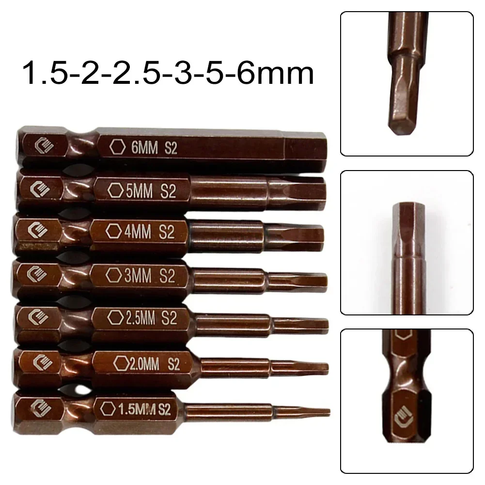 50mm Hexagon Magnetic Screwdriver Bits Set H1.5 H 2 H2.5 H3.0 H4.0 H5.0 H6.0 1/4\