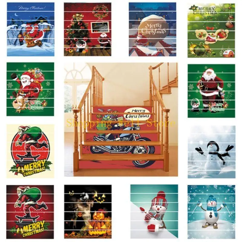KX4B 6PCS / SET Christmas Series Série d'escalier d'escalier Sticker Auto-Adhesive D