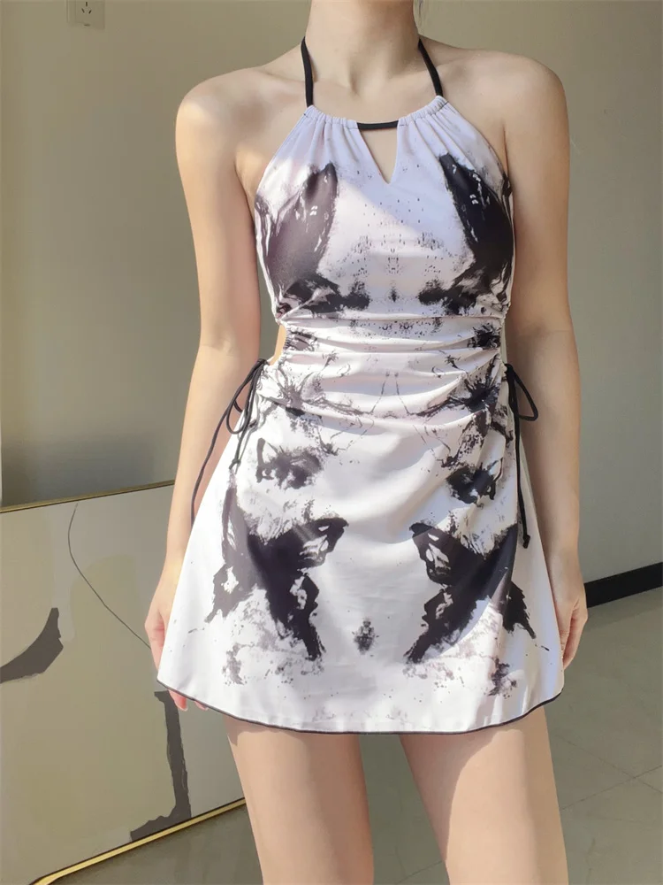 

Pure Desire Print Sexy Spicy Girl One-Piece Skirt Sle Conservatively Belly Slimming Hot Spring Suit Women's Swimsuit