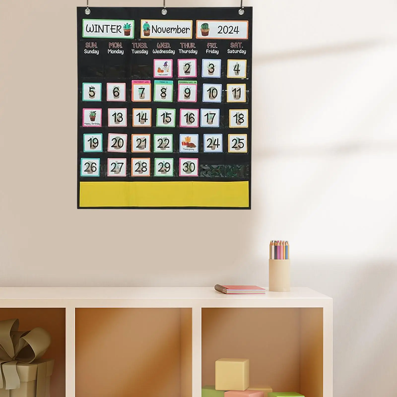 Calendar Pocket Chart Teaching Calendar Weekly Calendar Complete Calendar for Kids Wall Calendar for Kindergarten Home