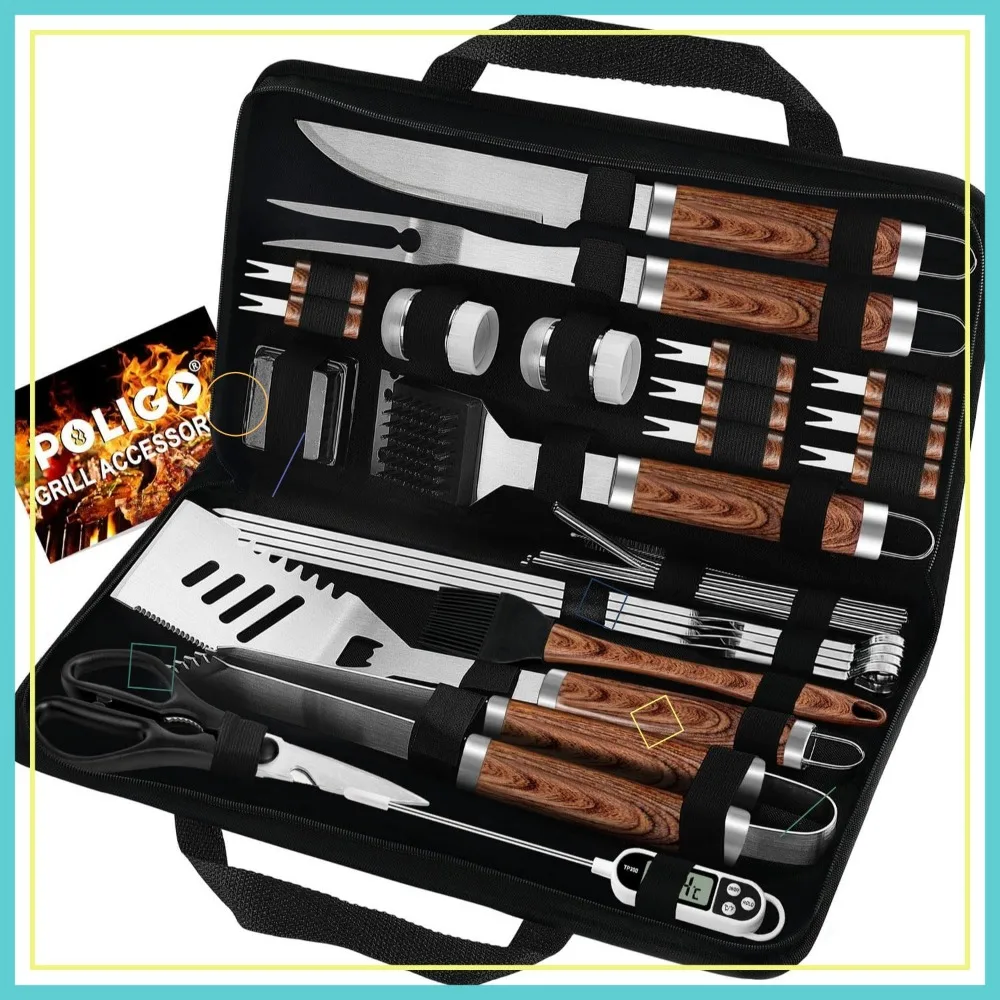 

29-Piece Stainless Steel BBQ Grill Tools Set with Storage Bag, Ideal Gift for Grilling Enthusiasts