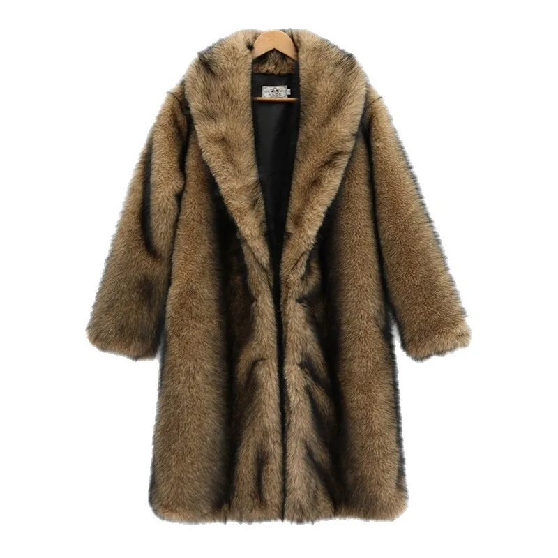 Men Fur Coat Trench Coat New Faux Fox Fur Fake Fur Long Coat Winter Windproof Warm Plus Size Men Jacket Mens Coats Comfort