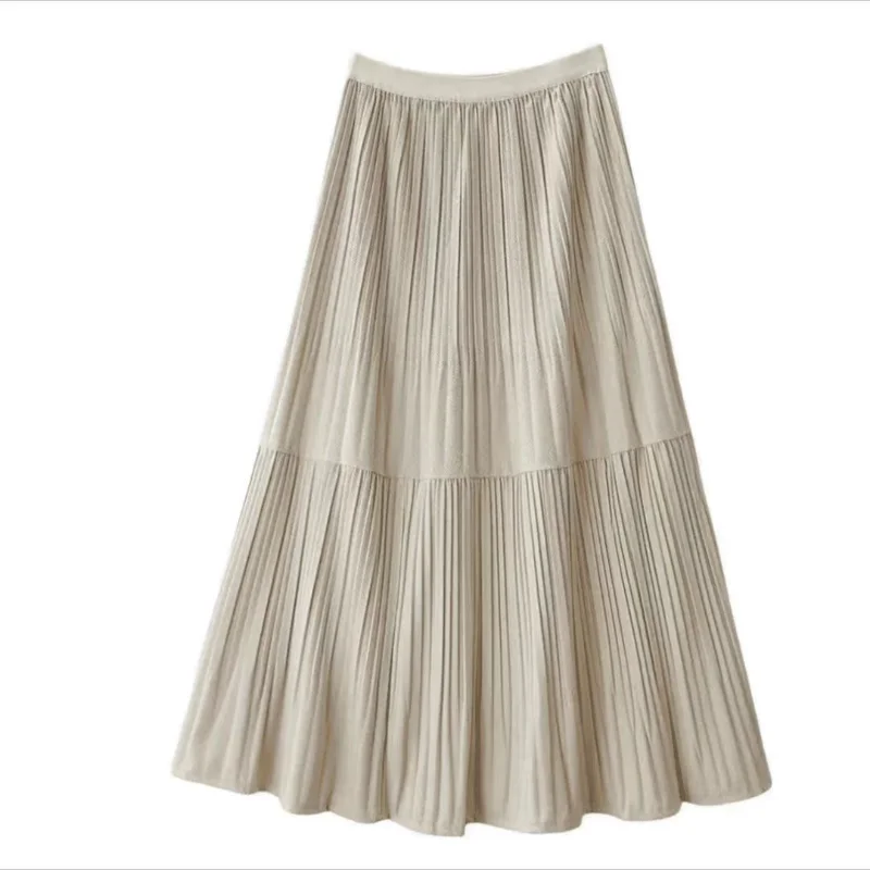 

All Match Elegant Korean New Midi Skirt for Women in Spring, High Waist Slimming A-line Pleated Popularity Long Skirt