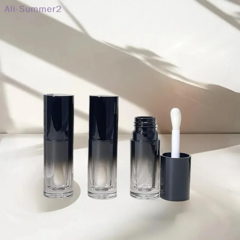 {MX} 1/5 قطعة 6 مللي أنابيب ملمع الشفاه الفارغة مع فرشاة متدرجة زجاجة طلاء الشفاه البلاستيكية السوداء لتقوم بها بنفسك حاوية توزيع الشفاه اللامعة #5
