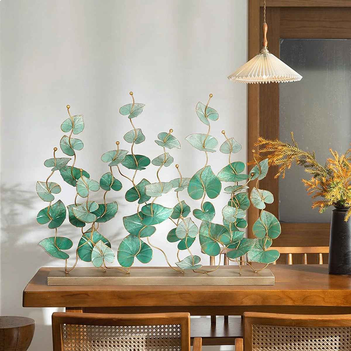 Custom Hotel Lobby Large Green Plant Metal Artwork Vivid Tree Table Decor